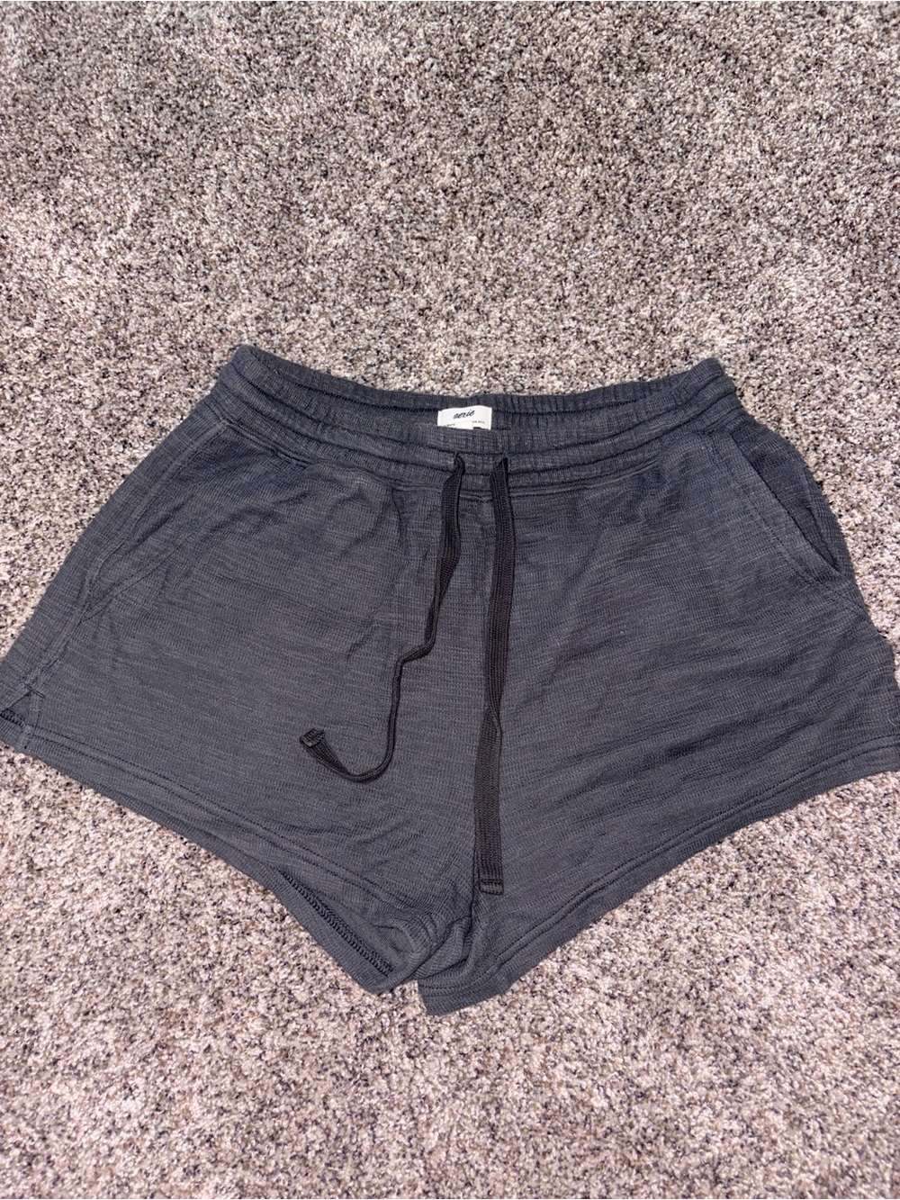 aerie gray waffle knit athletic Drawstring Shorts